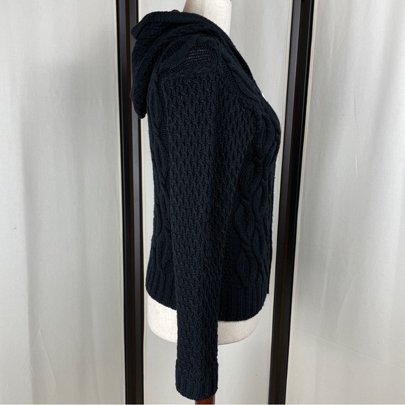 Inis Crafts 100% Merino Wool Black Cardigan Cable Knit Size S - Picture 5 of 10